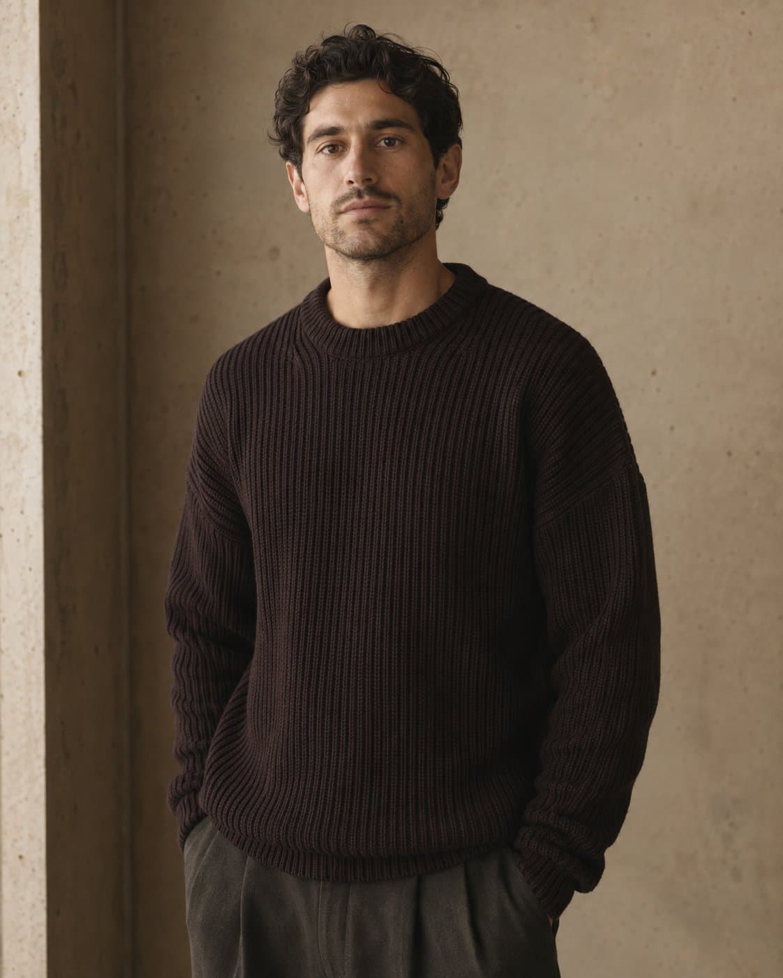 Ribbed wool knit sweater