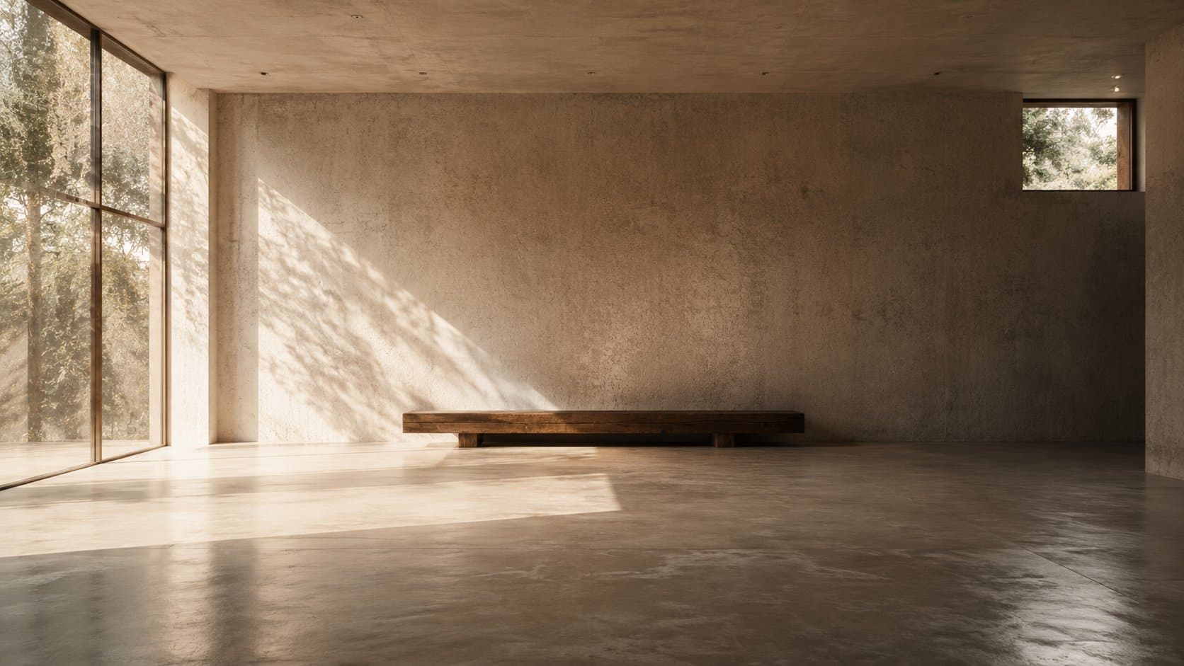 AUREN studio — daylight crossing a quiet concrete room in Gaspar
